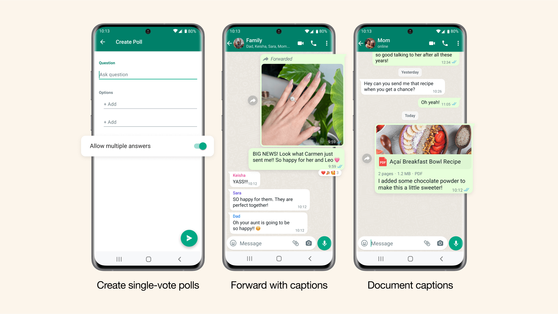 New updates to Polls and sharing with captions on WhatsApp